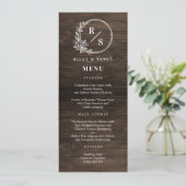 Rustiek Monogram Bruiloft Menu Kaart (Staand voorkant)