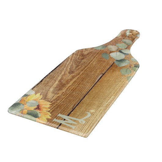 Rustiek Monogram Eucalyptus Zonnebloem Hout Afbeel Snijplank (Hoek)