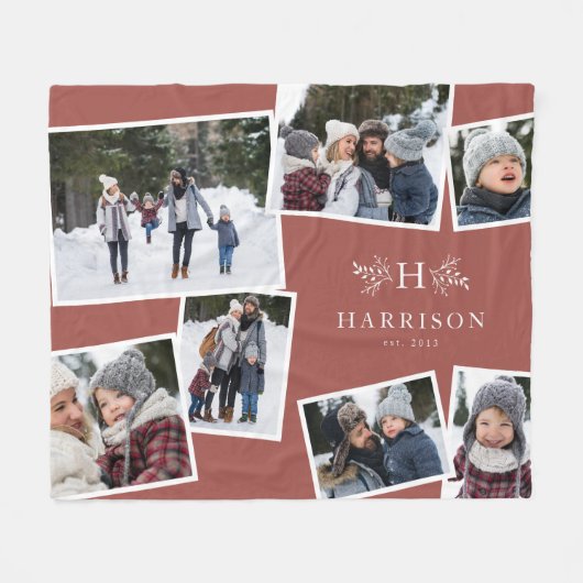 Rustiek monogram familie collage 7 foto stoffig ro fleece deken (Voorkant (Horizontaal))