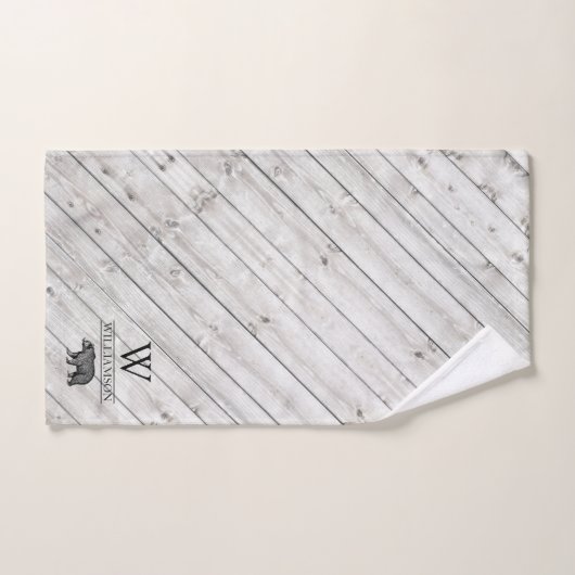 Rustiek Monogram Grijs Hout Wandelen Beer Familien Bad Handdoek (Handdoek)