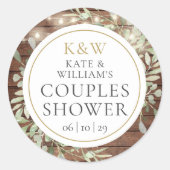 Rustiek Monogram groen koppels bruiloft douche Ronde Sticker (Voorkant)