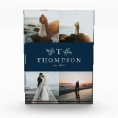 Rustiek monogram marine blauw pasgetrouwde collage fotoblokken (Voorkant)