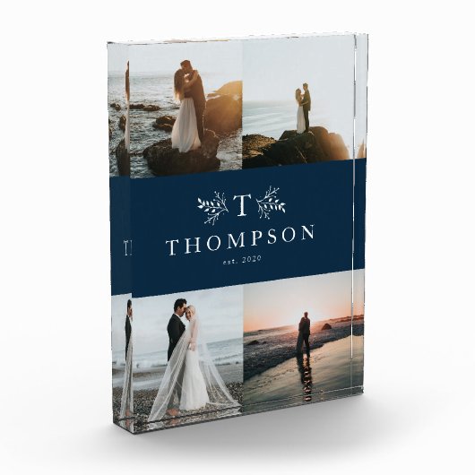 Rustiek monogram marine blauw pasgetrouwde collage fotoblokken (Links)