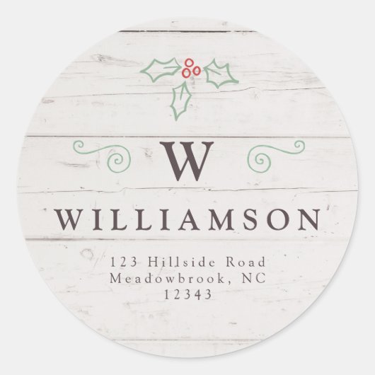 Rustiek Monogram Mistletoe Boerderij Retouradres Ronde Sticker (Voorkant)