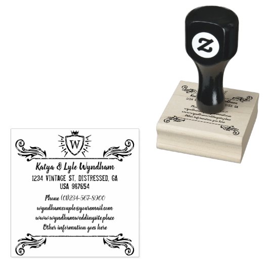 Rustiek Monogram  Ornament Shield Logo Rubberstempel (Gestempeld)