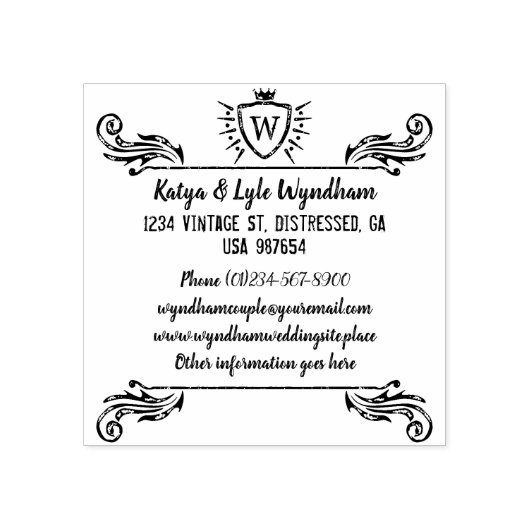 Rustiek Monogram  Ornament Shield Logo Rubberstempel (Afrduk)