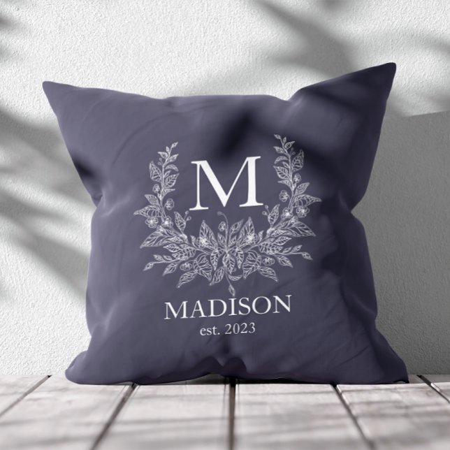 Rustiek monogram Quartz Grey gepersonaliseerd init Kussen (Creator heeft geüpload)