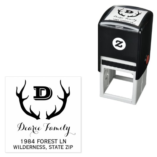 Rustiek Monogram retouradres | Hertengewei Zelfinktende Stempel (In situ)