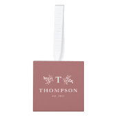 Rustiek monogram roos drie foto familienaam kubus ornament (Voorkant)