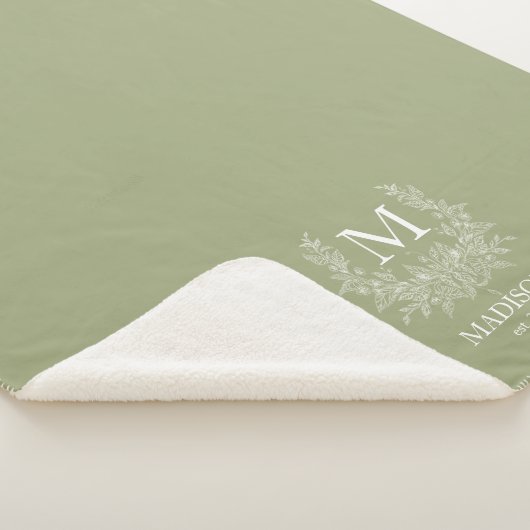 Rustiek monogram Sage Green gepersonaliseerd initi Sherpa Deken (3/4)