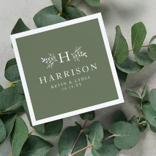 Rustiek monogram salie groen gepersonaliseerde bru servet