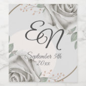 Rustiek Monogram witte rozen Bloemen bruiloft Wijn Etiket (Enkel label)