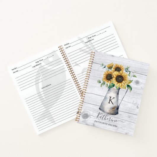 Rustiek Monogram Zonnebloem Recept Cookbook Notitieboek (Binnen)