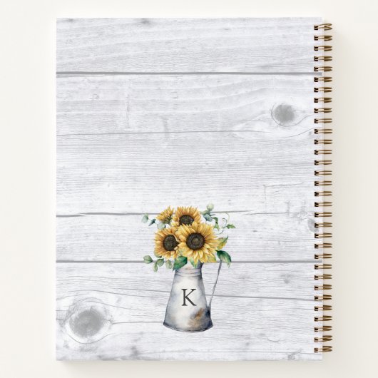 Rustiek Monogram Zonnebloem Recept Cookbook Notitieboek (Achterkant)