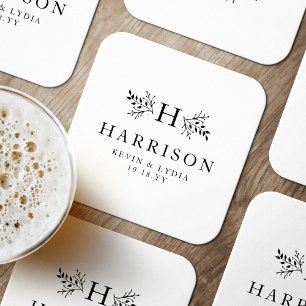 Rustiek monogram zwart wit eenvoudige klassieke br kartonnen onderzetters