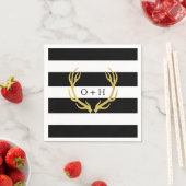 Rustiek monogram | Zwart Wit Trouwpapier Servet (Insitu)