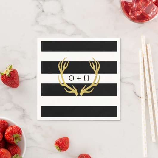 Rustiek monogram | Zwart Wit Trouwpapier Servet (Insitu)