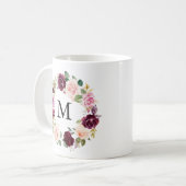 Rustiek Moody Floral krans Monogram Koffiemok (Voorkant links)