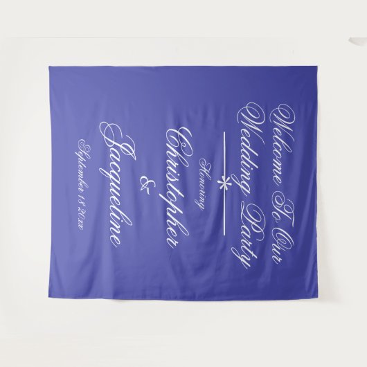 Rustiek Mooie Blauwe Bruiloftsfotocabine Achtergro Wandkleed (Voorkant (horizontaal))