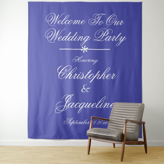 Rustiek Mooie Blauwe Bruiloftsfotocabine Achtergro Wandkleed (In situ)