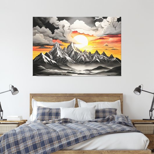 Rustiek Mountain Sunrise Landschap Canvas Afdruk (Insitu (Slaapkamer))