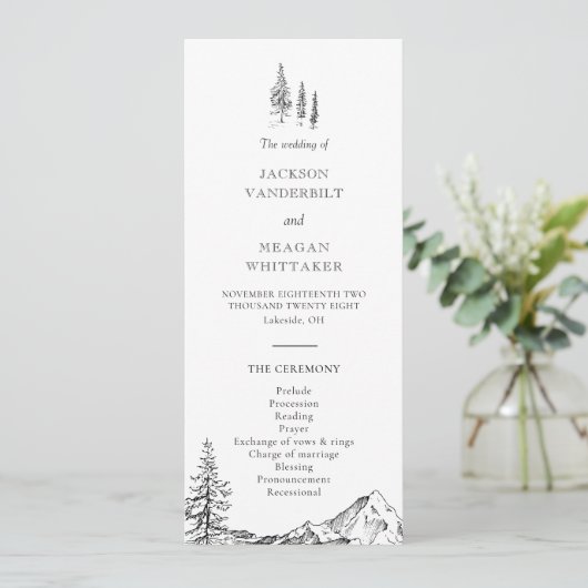 Rustiek Mountain Woodland bruiloft programma (Staand voorkant)