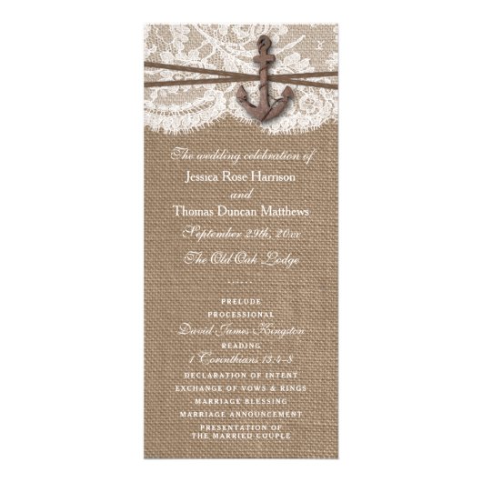 Rustiek Nautisch Anker Trouwprogramma Reclamekaart (Voorkant)