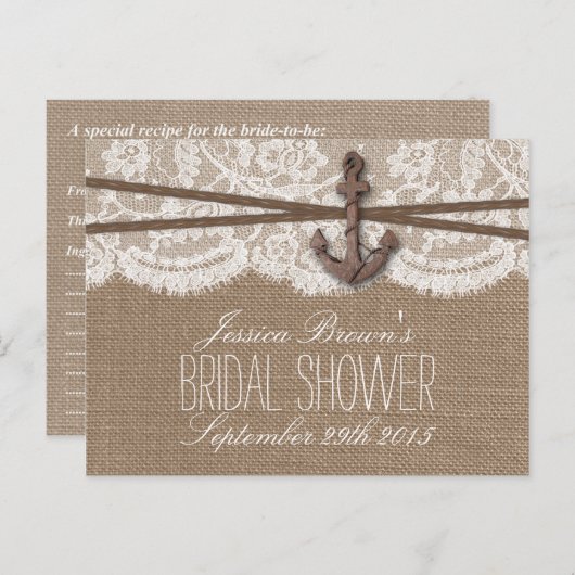 Rustiek Nautisch Anker Vrijgezellenfeest Recept Ka Uitnodiging Briefkaart (Voorkant / Achterkant)