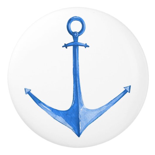 Rustiek Nautisch Blauw Bootanker Keramische Knop (Voorkant)