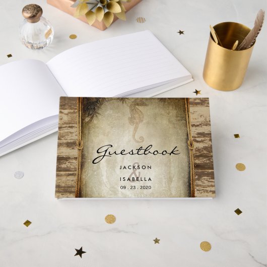 Rustiek Nautisch Hout Ontwerp Guestbook Gastenboek (Voorkant open)