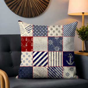 Rustiek nautisch patchwork streep anker patroon kussen