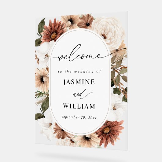 Rustiek Neutraal Boho Bloemen Bruiloft Welkom Acryl Bord (Hoek)