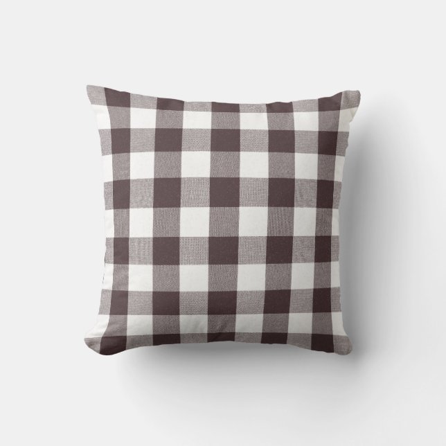 Rustiek Neutraal Bruin Witte Gingham Buffalo Plaid Kussen (Voorkant)