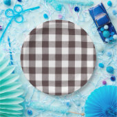 Rustiek Neutraal Bruin Witte Gingham Buffalo Plaid Papieren Bordje (Feest)