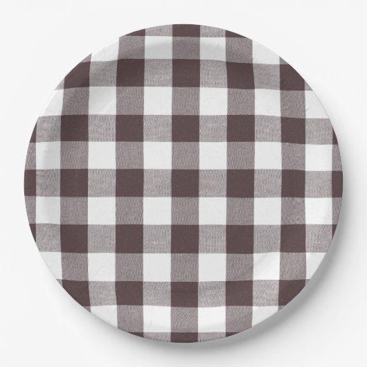 Rustiek Neutraal Bruin Witte Gingham Buffalo Plaid Papieren Bordje (Voorkant)