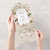 Rustiek Neutraal Tan & Cream Bloemenboog Diner All In One Uitnodiging (Afscheurbaar)