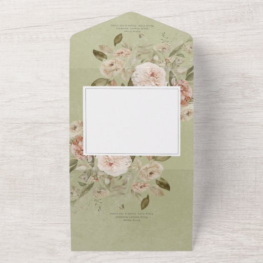 Rustiek Neutraal Tan & Groen Bloemenboog Diner All In One Uitnodiging (Buitenkant)