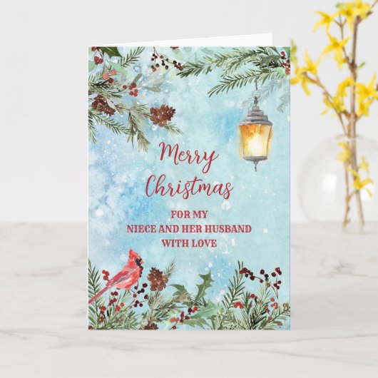 Rustiek nichtje en echtgenoot Vrolijk kerstfeest Kaart (Gele Bloem)