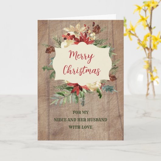 Rustiek nichtje en haar man kerst kaart (Gele Bloem)