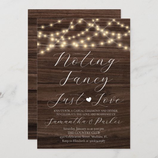 Rustiek Niets Fancy Gewoon Liefde String Lights Kaart (Voorkant / Achterkant)