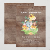 Rustiek Oerwoud Dieren Baby Douche Uitnodigingen