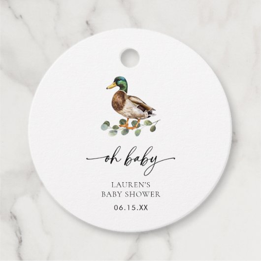Rustiek Oh Baby Mallard Duck Baby shower Bedankjes Labels (Voorkant)