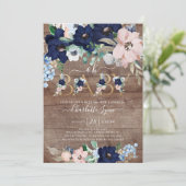 Rustiek Oh Baby Navy Blue Blush Bloemen Baby showe Kaart (Staand voorkant)