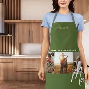 Rustiek Olijfgroen Drie Foto Koken Schort