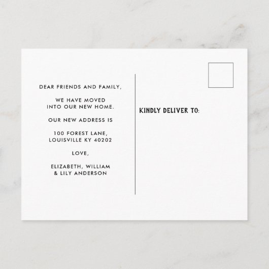 Rustiek Onze nieuwe nek van de Bossen Trees Cabin Aankondigingskaart (Achterkant)