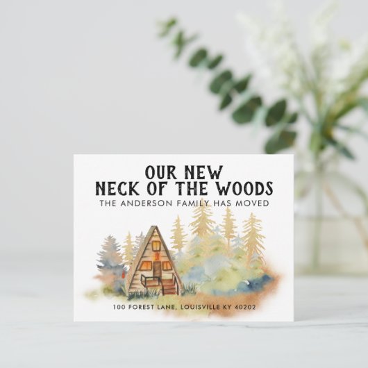 Rustiek Onze nieuwe nek van de Bossen Trees Cabin  Aankondigingskaart (Staand voorkant)