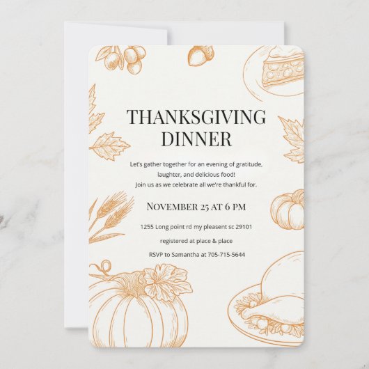 Rustiek Oranje met de Hand Getekend Thanksgivingdi Kaart (Voorkant)