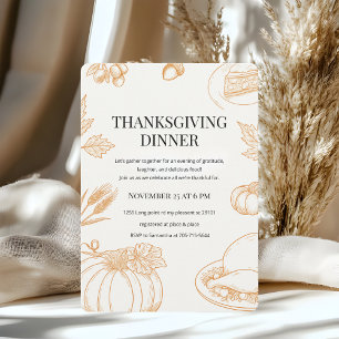 Rustiek Oranje Met de Hand Getekende Thanksgiving- Kaart