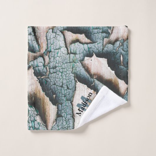 Rustiek oud blauw groen verf hout Custom Monogram Bad Handdoek (Wasdoekje)