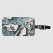 Rustiek oud blauw groen verf hout Custom Monogram Bagagelabel (Voorkant (horizontaal))